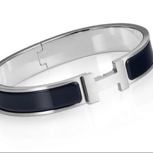 Black silver Hermes H clic clac bracelet